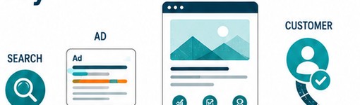 Diagram showing the journey from search to ad to landing page to customer