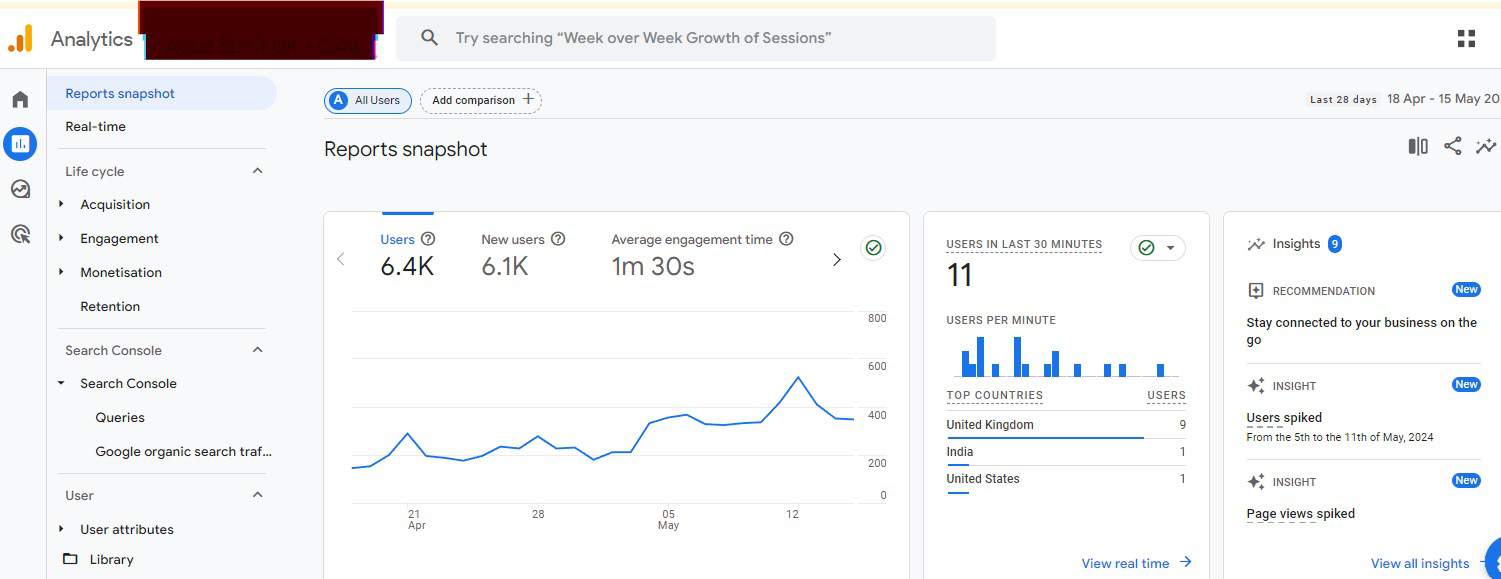 Example of Google Analytics stats