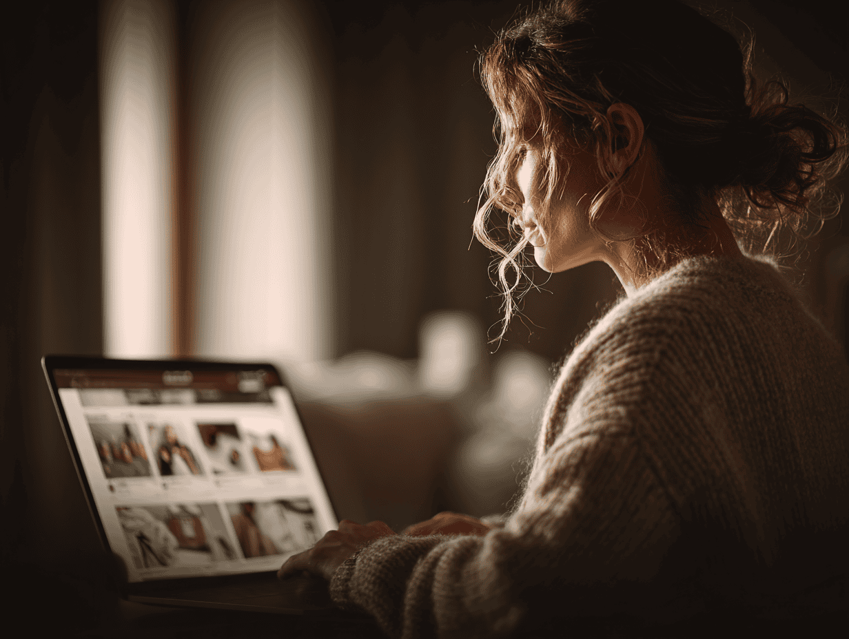 Person comparing products online on a laptop and smartphone, representing internal decision making during the ecommerce buyer journey