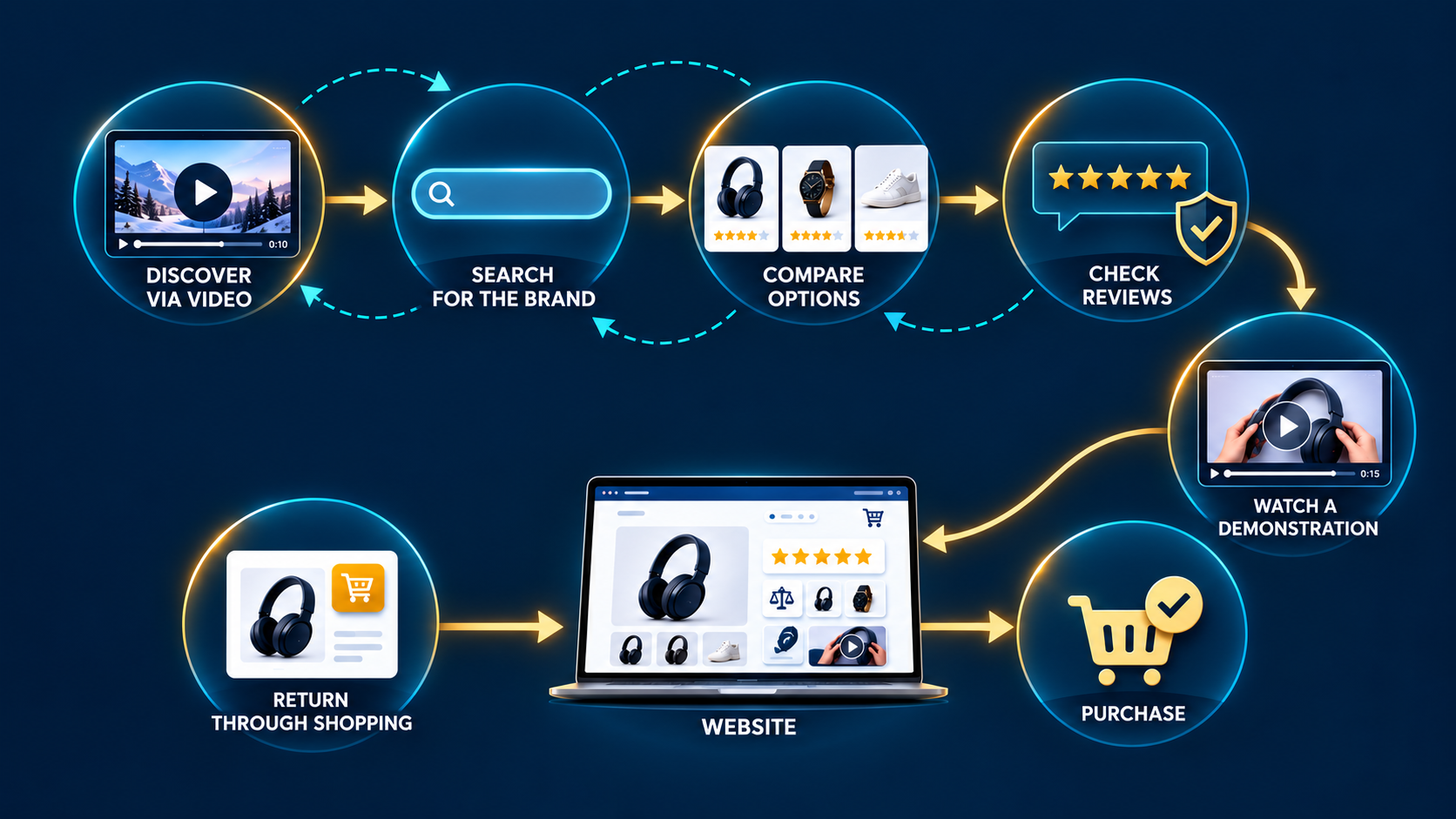 The modern customer journey moves between discovery, research, validation and purchase
